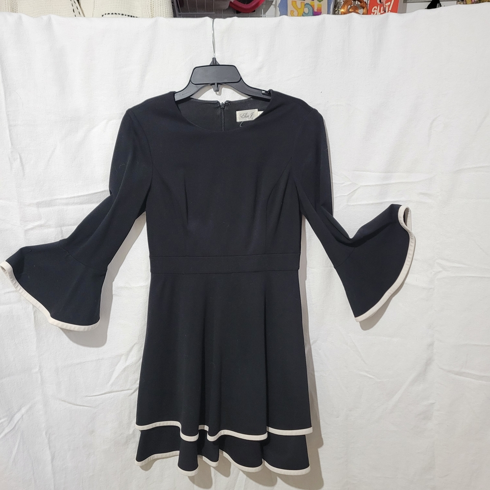 Eliza J Bell Sleeve Tiered Dress with Cream Accents